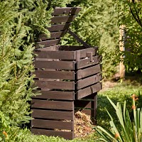 Composteur en bois 600L marron, poignées en jute
