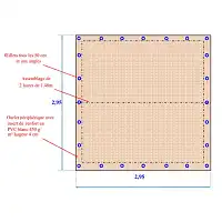 Voile d'ombrage 3 x 3m - Filet de protection des cultures Beige  Voile d'ombrage 3 x 3m - Filet de protection des cultures Beige