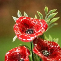 Coquelicot rouge - Fleur en céramique sur tige à planter