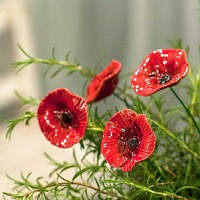 Coquelicot rouge - Fleur en céramique sur tige à planter