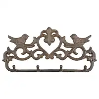 Patère murale en fonte avec oiseaux - 4 crochets L.31 x l.3,2 x H.14,9 cm