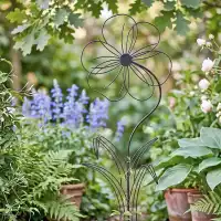 Fleur décorative en métal noir pour jardin - Eglantine, L.55 x H.140cm