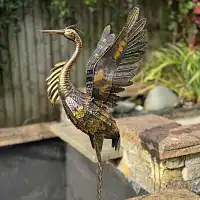 Héron décoratif en métal 70cm - Bronze brossé or