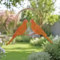 Décoration oiseaux à suspendre en métal rouillé - Couple de tourterelles L.47 x H.40cm