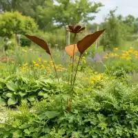 Tige fleurie décorative en métal rouillé, à planter - L.50 x l.50 x H.150cm