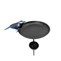 Mangeoire à oiseaux sur pied surmontée d'une mésange - L.32 x H.109cm