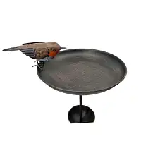 Mangeoire à oiseaux sur pied surmontée d'un rouge-gorge - L.32 x l.24 x H.109cm
