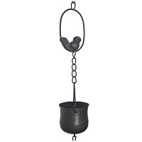 Chaine de pluie en métal Oiseaux et Chaudrons, patine bronze - L. 1,66m