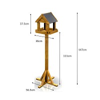 Mangeoire oiseaux sur pied en bois - Toit double pente effet ardoise