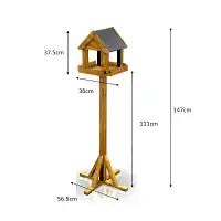Mangeoire oiseaux sur pied en bois - Toit double pente effet ardoise