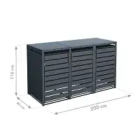 Cache poubelle extérieur en métal triple - 3 poubelles