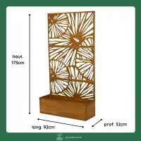 Jardinière avec treillis brise-vue décoratif en métal rouillé - L.92 x l.32 x H.173cm
