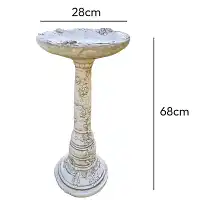 Abreuvoir à oiseaux sur pied imitation pierre Roses - D.28 x H.68 cm