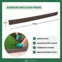 Bordure de jardin flexible imitation pierre, Marron - Caoutchouc recyclé L.120 x l.2 x H.9cm