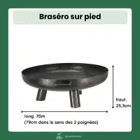 Brasero extérieur sur pied - Bol à feu en acier 70cm