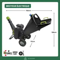 Broyeur à végétaux électrique 2200W - Pour branches jusqu'à 10cm de diamètre