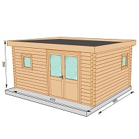Chalet de jardin NANTUA 20m2 toit plat - Bois Douglas 55mm fabrication française L. 5,1 x l. 3,9 x H. 2,5m