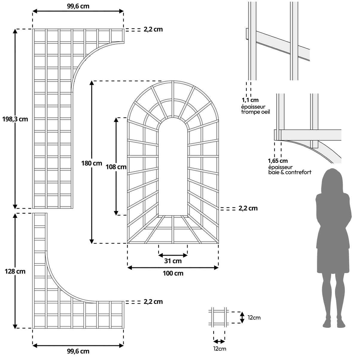 dimensions gamme treillages baies bois