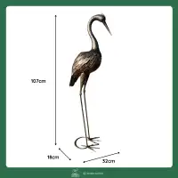 Héron décoratif en métal 107cm ailes repliées - Bronze brossé