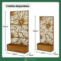 Jardinière avec treillis brise-vue décoratif en métal rouillé
