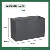 Jardinière haute extérieure effet béton 116L - Qualité premium, double paroi L.99,5 x l.39,5 x H.60cm - Anthracite
