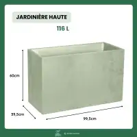 Jardinière haute extérieure effet béton 116L - Qualité premium, double paroi L.99,5 x l.39,5 x H.60cm - Vert amande