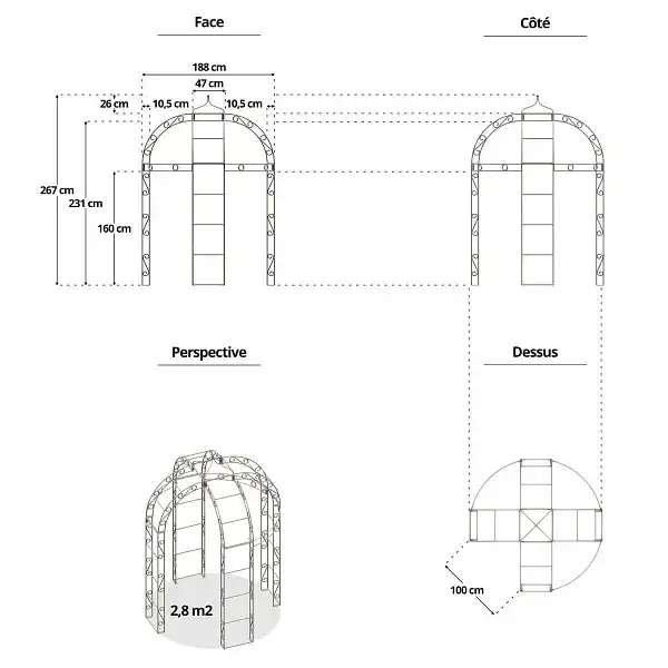 dimensions kiosque 4 pieds arcade