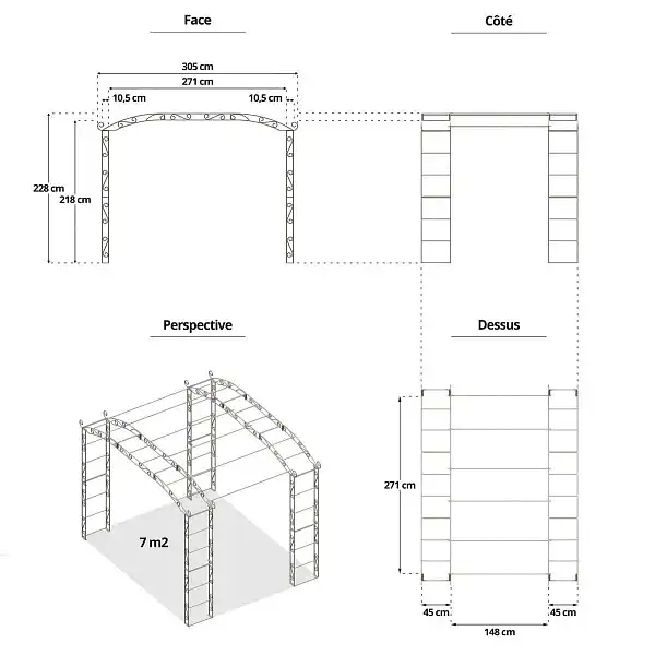 dimensions kiosque tonnelle elargi 7m2 dimensions kiosque tonnelle elargi 7m2