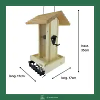 Mangeoire pour oiseaux en bois PEFC - Perchoirs, silo et réservoir à bloc de graisse L.17 x H.35cm