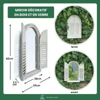 Miroir de jardin en bois 2 portes - Blanc ivoire