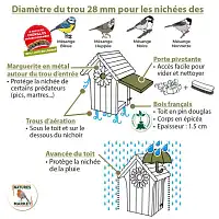 Nichoir pour mésange bleue 28mm  Nichoir pour mésange bleue 28mm