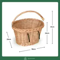 Panier à vélo en osier avec crochets et poignée rabattable - L.38 x P.29 x H.24cm