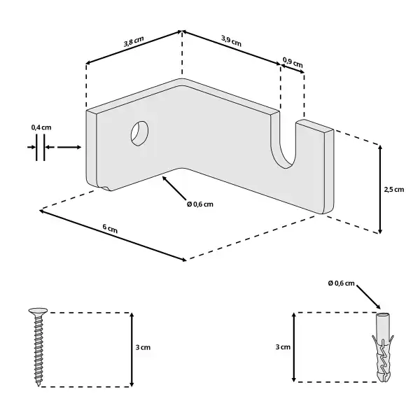 dimensions pattes de fixation murale dafe19