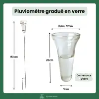 Pluviomètre en verre gradué H. 133cm - 210ml