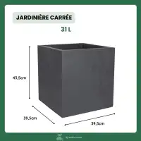 Jardinière carrée extérieure effet béton 31L - Qualité premium, double paroi L.39,5 x l.39,5 x H.43,5cm - Anthracite