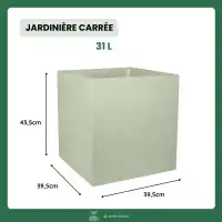 Jardinière carrée extérieure effet béton 31L - Qualité premium, double paroi L.39,5 x l.39,5 x H.43,5cm - Vert amande