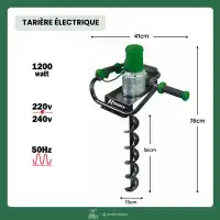 Tarière électrique filaire 1200W - Mèche 150mm, profondeur de travail 56cm
