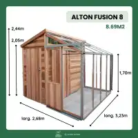 Serre de jardin en bois avec abri ALTON Fusion 8 - Cèdre rouge 8.69m2