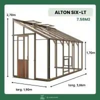 Serre de jardin en bois adossée ALTON Six-LT - Cèdre rouge 7,58m2