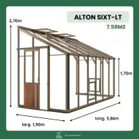 Serre de jardin en bois adossée ALTON Sixt-LT - Cèdre rouge 7,58m2