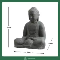 Bouddha assis en pierre reconstituée - Statue artisanale, Gris L.71 x H.82cm