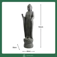 Statue bouddha debout Abhaya mudra en pierre reconstituée - Fabrication artisanale L.42 x H.152cm