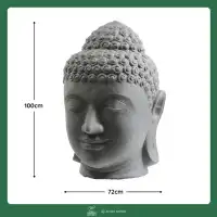 Tête de Bouddha en pierre reconstituée - Statue artisanale, Gris D.72 x H.100cm
