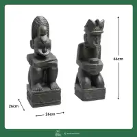 Duo de statues d'ancêtre de Timor - Totems en pierre reconstituée, Noir L.26 x H.66cm