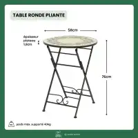 Table extérieur pliante ronde Mosaïque brins d'olivier - D.58 x H.76cm