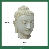 Tête de Bouddha en pierre reconstituée - Statue artisanale, Beige D.72 x H.100cm