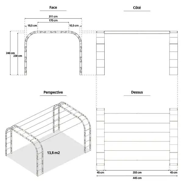 dimensions tonnelle elargie renforcee arcade