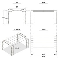 Pergola renforcée pour plantes grimpantes Pagode 13,60m2 - L. 4,45 x l. 3,05 x H. 2,28 m