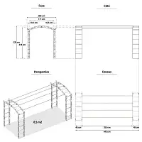 Tonnelle renforcée pour plantes grimpantes Pagode 8,50m2 - L. 4,45 x l. 1,92 x H. 2,28 m