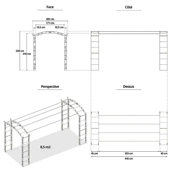 dimensions tonnelle renforcee pagode